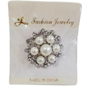 Elegant Pearl Flower Silver Toned Brooch Fancy Bride Wedding New